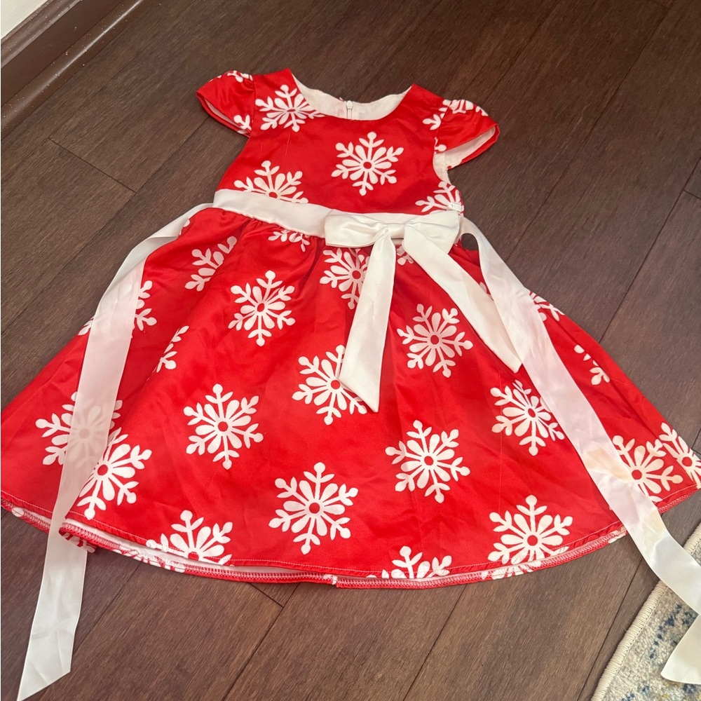 Girls Red Snowflake Dress with White Bow